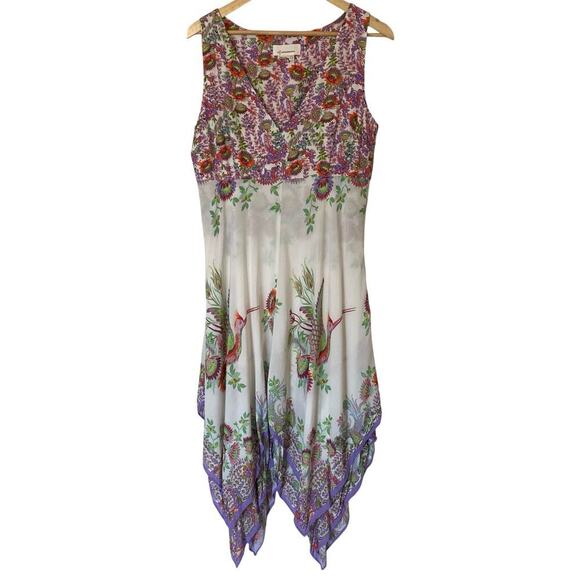 ANTHROPOLOGIE Analise Floral Bird Handkerchief Sleeveless Midi Dress, Size 12 - Picture 16 of 16